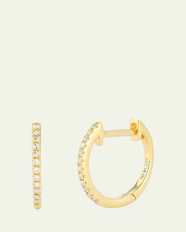 14K Yellow Gold Diamond Huggie Earrings